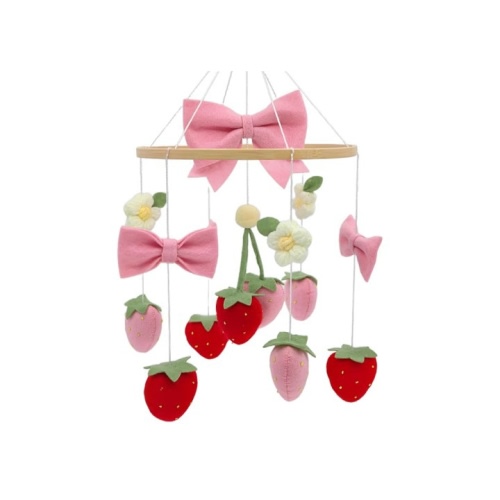 Strawberry Mobile for Crib Handmade Felt Bow Nursery Decor Crib Mobile Bow Strawberry for Bassinet Baby Shower Newborn Baby Gift (Bow Strawberry)