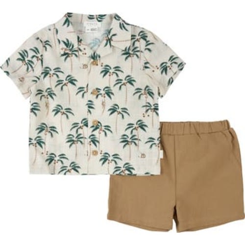 Palm Trees Crosshatch Camp Shirt & Khaki Shorts Set, 6M