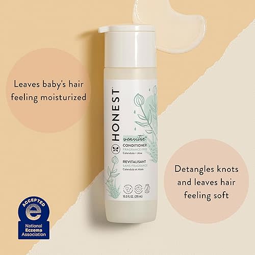 The Honest Company Silicone-Free Conditioner | Gentle for Baby | Naturally Derived, Tear-free, Hypoallergenic | Fragrance Free Sensitive, 10 fl oz