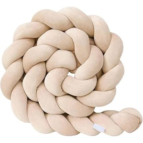 Children's Bedside Protector, Children's Room Decorative Braided, Soft Beige Pillows and Bedside Fence and Throw Pillows, to Protect The Baby from Bumps, Use in The Crib and Cradle (78.74 in)