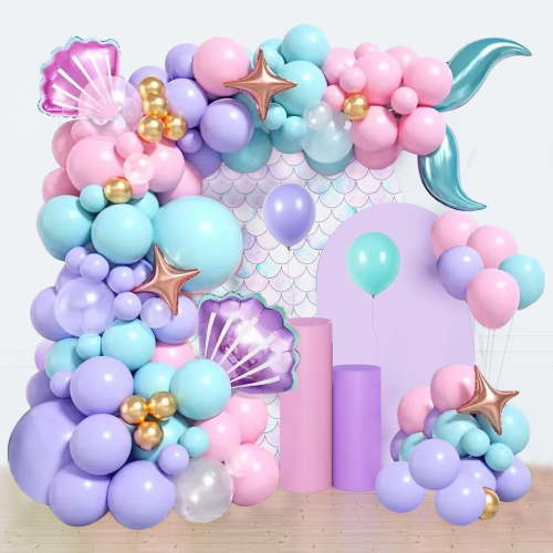 YQWIN 100 Pcs Mermaid Balloon Garland Mermaid Party Decorations Purple Pink Balloon Garland Mermaid Tail Balloon Purple Pink Balloon for Summer Under The Sea Marine Animal Mermaid Birthday Decoration