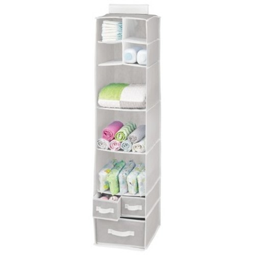 mDesign Over Closet Rod Storage Organizer 7 Shelves/3 Drawers