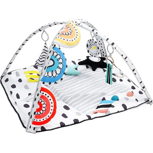 LADIDA Stage-Based Play Gym for Multi Sensory Sight, Touch & Hearing Development Activity Gym with Large 33'' Mat Designed for Newborns to Toddler with Tummy Time Pillow, Infant Mirror, STEM Toys
