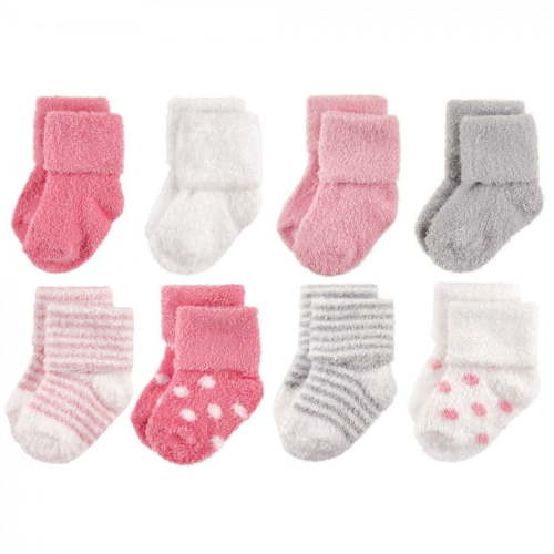 Hudson Baby Infant Girl Cotton Rich Newborn and Terry Socks, Dots Stripes, 6-12 Months