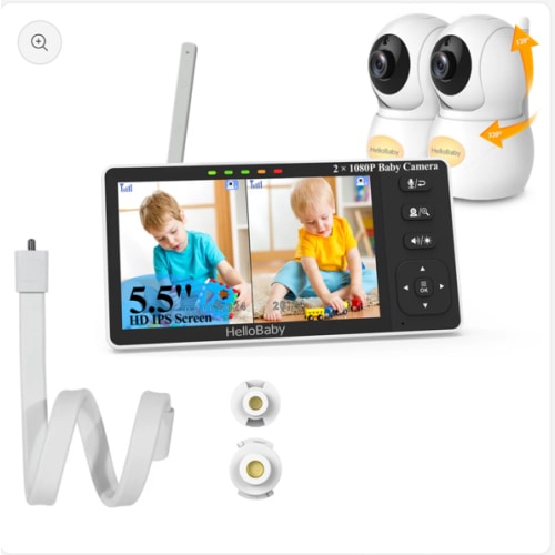 HelloBaby HB6081-2 Split Screen Baby Monitor with 2 Cameras, 720P, No