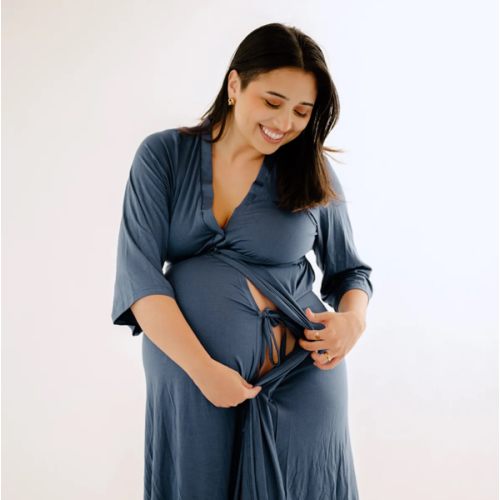 Lila Labor & Postpartum Gown in Midnight Blue
