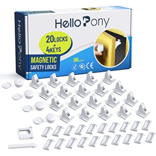 Upgraded (20locks+4keys) Adhesive Magnetic Child Safety Locks for Cabinets and Drawers, One Minute Fast, Easy and No Drill Installation