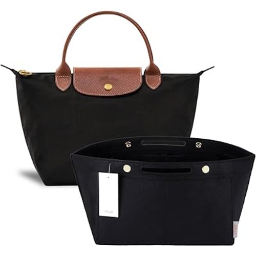 ZTUJO Purse Organizer Insert for le pliage, Compatible with Longchamp Le Pliage Top Handle S/M,Shoulder Bag S/L (Black, Large For Top Handle M and Shoulder Bag L)