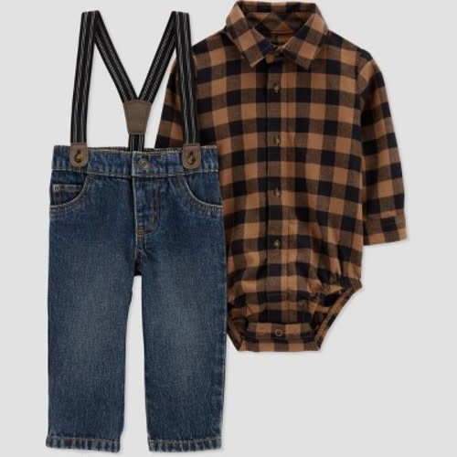 Carter's Just One You® Baby Boys' Plaid Flanel Top & Jeans Mini Man Set - Black/Brown, Size: 9M