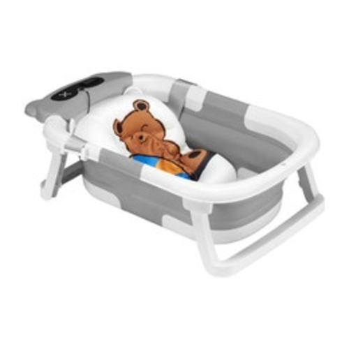Playpals Collapsible Baby Bathtub with Thermometer Travel Newborn Tub Grey