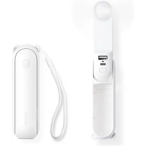 JISULIFE Handheld Mini Fan, 3 IN 1 Hand Fan, USB Rechargeable Small Pocket Fan [12-19 Working Hours] with Power Bank, Flashlight, Portable Fan for Travel/Summer/Concerts/Lash, Gifts for Women(White)