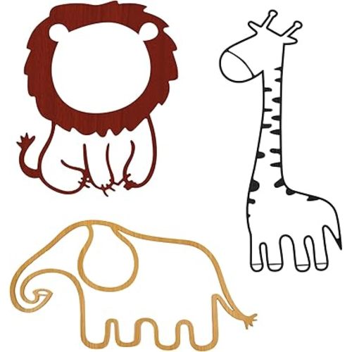3-Piece Jungle Theme Wooden Animal Wall Stickers Set for Baby Nursery Decor,Cute Baby Safari Nursery Decor,Lightweight and Easy to Apply Nursery Wall Decor (Elephant,Giraffe,Lion)