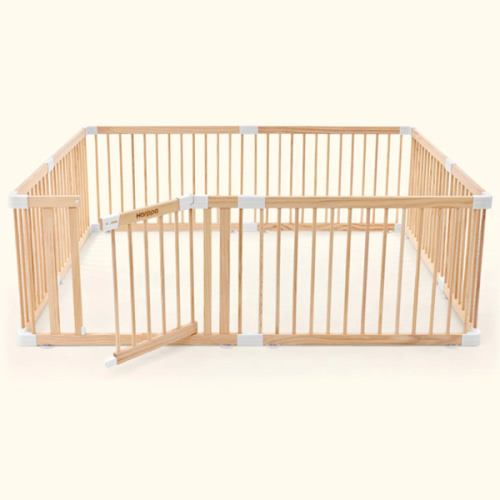 HARPPA Wooden Baby Gate Playpen | Non-Toxic Foldable DIY Adjustable Play Yard for Infants & Toddlers – Natural Finish Baby Fence for Small & Large Spaces