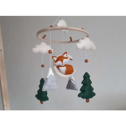 Woodland mobile nursery, fox baby crib mobile felt, hanging mobile, expecting mom gift, woodland nursery decor girl, pregnancy gift