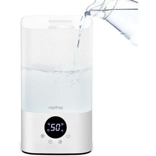 raydrop Smart Humidifiers for Bedroom, 2.5L Top Fill Cool Mist Humidifiers for Home,Auto Humidify for Baby and Plants, Essential Oil Diffuser with Timer, Cycling 7 Color Lights, Auto Shut-Off