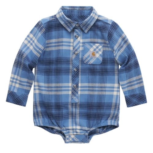Carhartt Infant Boys' Plaid Print Long Sleeve Button-Down Onesie | Boot Barn