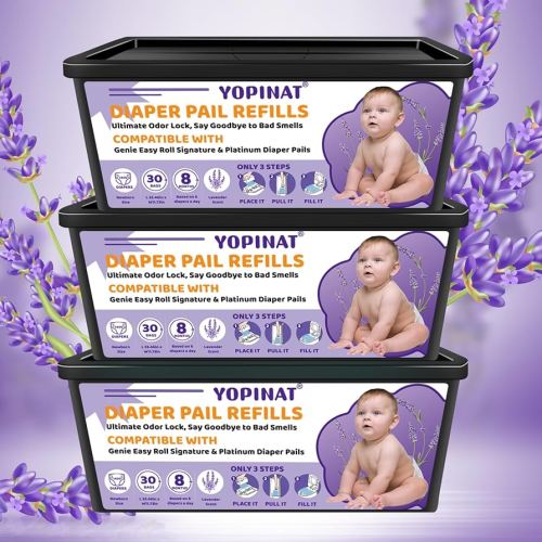 Diaper Easy Roll Refill Bags 3 Pack | 90 Lavender Scented Diaper Pail Refills | Holds Up to 4200 Newborn Diapers | Superior Odor Control | Compatible with Genie Easy Roll Signature & Platinum Pails