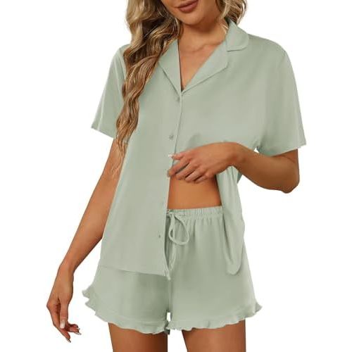 Ekouaer Pajamas Set for Women Short Sleeve Sleepwear Button Down Pjs Lounge Sets Soft Nightwear