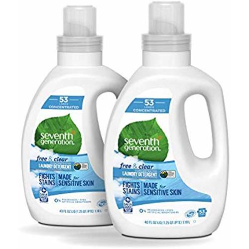 Seventh Generation Concentrated Laundry Detergent, Free & Clear Unscented, 40 oz, Pack of 2 (106 Loads)