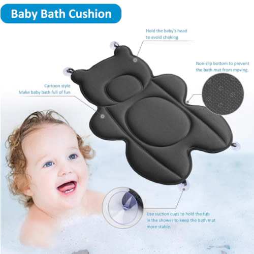 Infant Baby Bath Cushion,Fits Inside Most Baby Bathtubs, Breathable Soft Baby Bath Support Seat,Baby Bath Pad Bath Pillow for Bathtub,Newborn Bath Mat with 4 Suction Cups (Black)