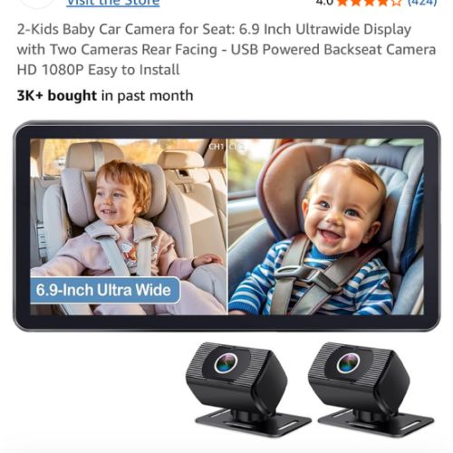 2-Kids Baby Car Camera for Seat: 6.9 Inch Ultrawide Display with Two Cameras Rear Facing - USB Powered Backseat Camera HD 1080P Easy to Install