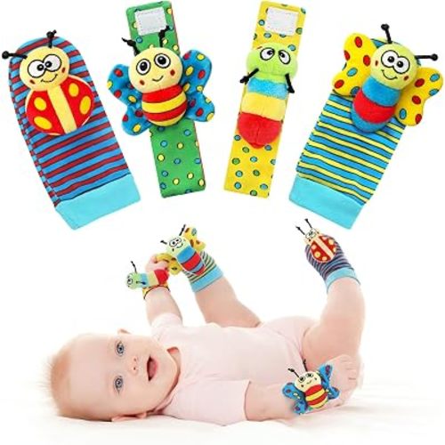 Baby Rattle Socks & Wrist Rattles, Colorful Newborn Sensory Toys 0-12 Months, for Boys Girls