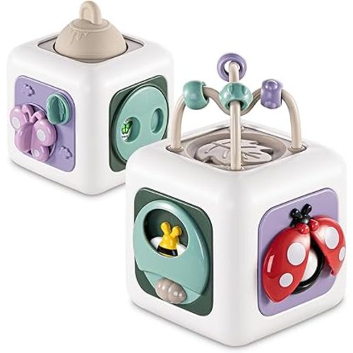 Baby Busy Board Cube, Montessori Toys for 1+ Year Old, Travel Toys for Toddlers 1-3, Learning Fine Motor Skills| Birthday Gifts Ages 6 Months +