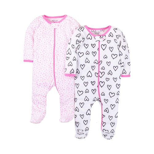 Little Star Organic Newborn Baby Girl Sleep 'N Play Footed Pajamas, 2-Pack (Preemie-9M)