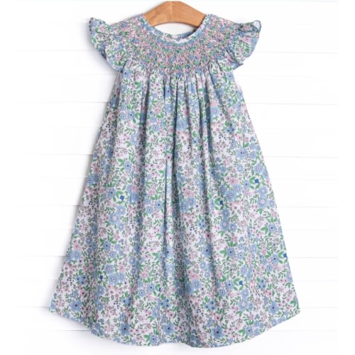 Perfect Petals Smocked Bishop Dress, Blue – Stitchy Fish