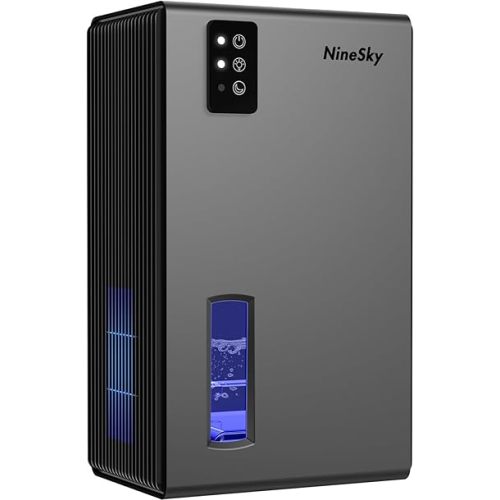 NineSky Dehumidifier for Home, 95 OZ Water Tank, (1000 sq.ft) Dehumidifiers for Bathroom Bedroom Basement with Auto Shut Off,7 Colors LED Light (Gray)