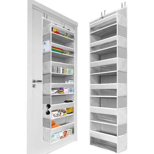 HOMELUX THEORY 1 PC Heavy Duty Over the Door Organizer 55x14x6.7, 6 Large Front & 12 Side Pockets, Hanging Storage Closet Door Organizer for Bedroom, Bathroom and Baby Nursery Storage (Light Gray)