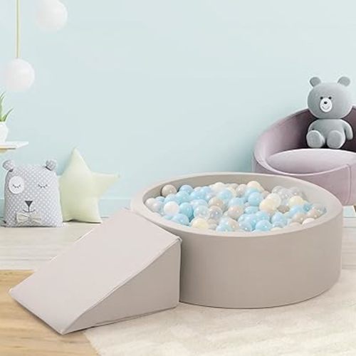 Foam Ball Pit for Children Toddlers,Baby Infant Playpen Ball Pool Soft Round Designed Easy to Clean or Install-(Balls NOT Included) Diameter 35.4”Light Grey with Wedge