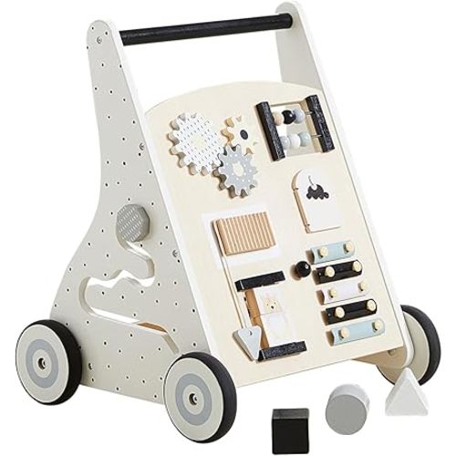 Beright Wooden Baby Walker Push and Pull Learning Activity Walker Kids’ Activity Toy Multiple Activities Center Develops Motor Skills & Stimulates Creativity (Natural)