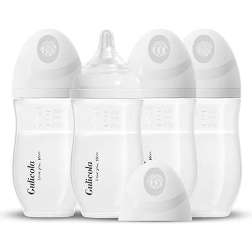 Natural PP Baby Breastfeeding Bottles, Medium Flow Nipples (M), 3 Months +, Wide Neck, White, 8 oz - 4 Pack