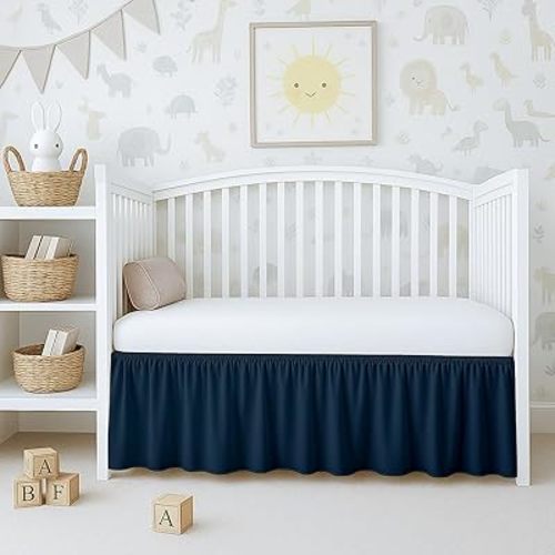 Cottington Lane Navy Blue Crib Skirt Dust Ruffle, 100% Natural Cotton, Soft, Durable Nursery Crib Toddler Bedding Skirt for Baby Girls or Boys, Fits Standard Cribs 28" x 52" with 14" Drop
