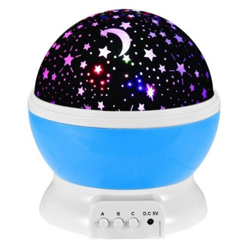 Link Night Light Projection Lamp, 360 Degree Rotating Moon And Stars Night Projector - Blue