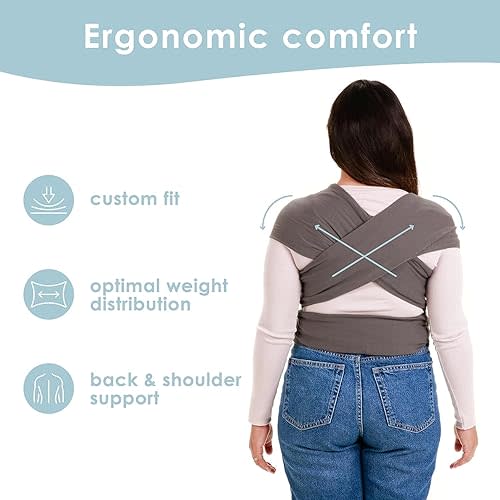 Sleepy Wrap Stretchy Ergonomic Baby Carrier Sling for Newborns to Toddlers - Hands-Free Lightweight Baby Wrap 7-35 lbs (Dark Grey)