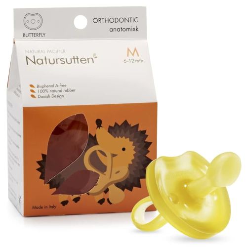 Natursutten Pacifiers 6-12 Months - 1-Pack Butterfly Shield Orthodontic Nipple Natural Rubber Safe & Soft BPA-Free Pacifiers for Breastfeeding Babies - Newborn Pacifiers Made in Italy