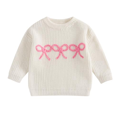 Toddler Baby Girl Sweater Bow Embroidery Warm Knitted Long Sleeves Pullover Infant Sweatshirt for Fall Winter