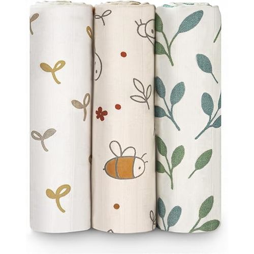 HECCEI Baby Swaddle Blankets, 70% Bamboo 30% Cotton Muslin Swaddle Blanket, Large Breathable Receiving Blankets for Newborn, Boy and Girl Swaddles, Registry & Gift, 47 x 47 inches