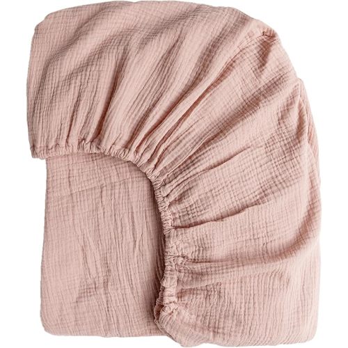 Konssy Muslin Fitted Crib Sheets 100% Cotton Baby Crib Sheets for Standard Crib Mattress (28 X 52 Inches), Soft and Breathable for Boys, Girls (Pink)