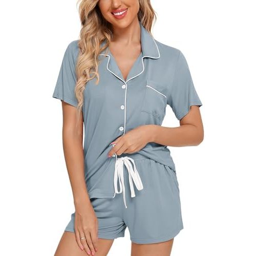 Leikar Womens Button Down Pajama Sets Bride Pajamas Sets Sleepwear Shorts Lounge Set