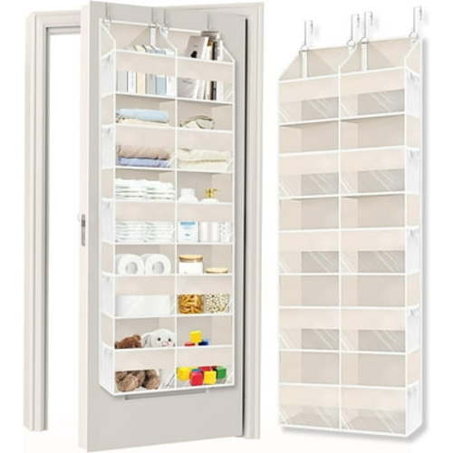 Over the Door Organizer 5 Tiers,Extra Large Behind Door Storage of 10 Compartments,80 lbs Weight Capacity Over the Door Storage, Door Hanging Organizer for Closet, Diaper Organizer, Toy Storage, Beige