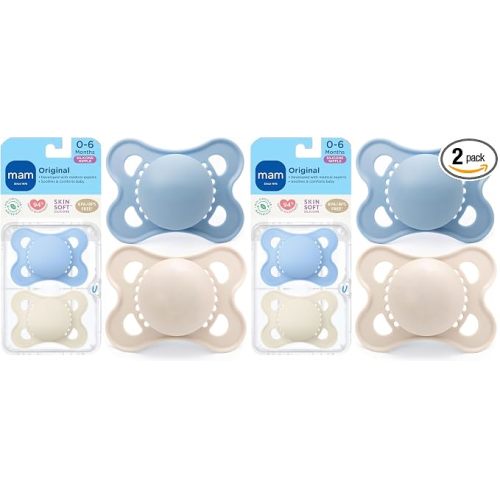 MAM Original Matte Baby Pacifiers, Binky for Boys 0-6 Months, BPA-Free Silicone Nipple, Easy to Clean, Best for Newborn Babies, Developed with Medical Experts, Binkies with Sterilizer Case(Pack of 2)