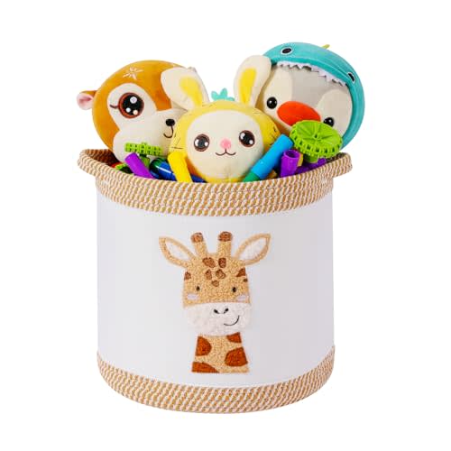 Tidelit Toy Basket for Baby Laundry Hamper Blanket Baskets Cute Giraffe Nursery Hampers Toy Storage Basket, Woven Cotton Rope Nursery Organization Bins For Girls Boys Kids Newborn Gifts Baskets