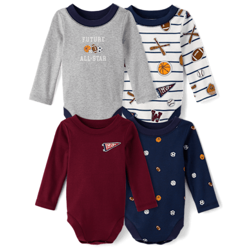 Baby Boys Sports Bodysuit 4-Pack - White