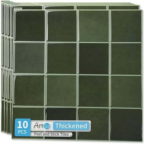 Art3d Grid Design Peel and Stick Backsplash, 10-Pack, 12 x 12 in, Green