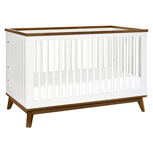 Babyletto Scoot 3-in-1 Convertible Crib with Toddler Bed Conversion Kit in White and Natural Walnut, Greenguard Gold Certified
