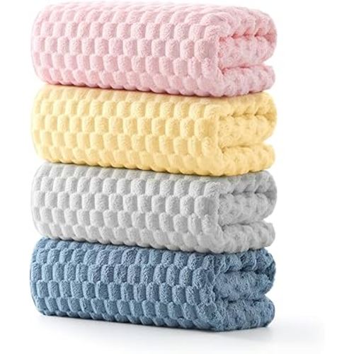 REDKISS 4 Pack Microfiber Bath Towels - Extra Large, Super Absorbent, Quick Dry Waffle Towels Set for Bathroom, Spa, Gym, and Travel - Luxury, Plush, 4 Multicolor