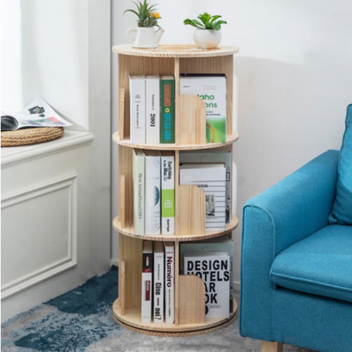 Heehee Wooden Rotating Bookshelf 360 Display Floor Standing Bookcase Storage Rack for Kids&Adults Multi-Functional Bookshelf Organizer (3-Tier)